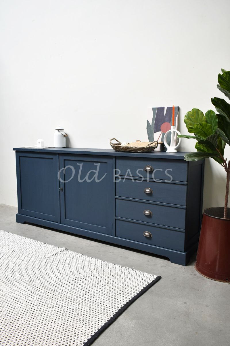 Detail van Dressoir Grenoble, 3 deuren, RAL5008, blauw, materiaal hout